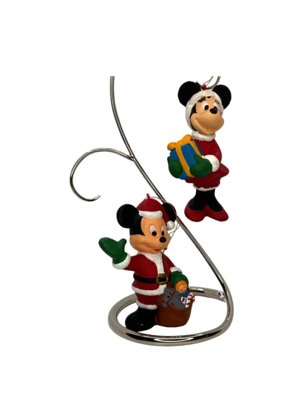 Disney Minnie & Mickey Mouse Christmas Ornaments Set Of 2 Santa Holiday Decor